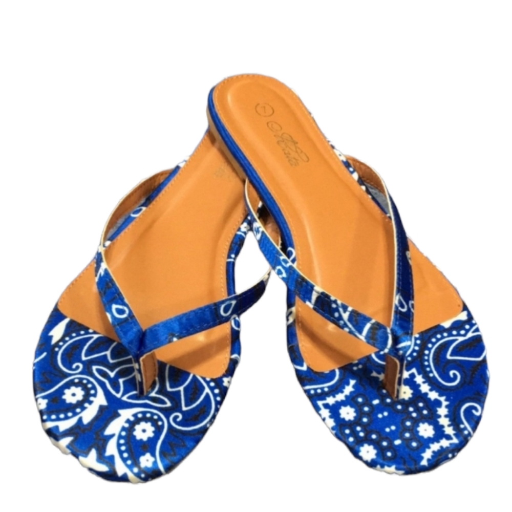 New! Satin Blue Bandana flip-flop sandals Women's size 7